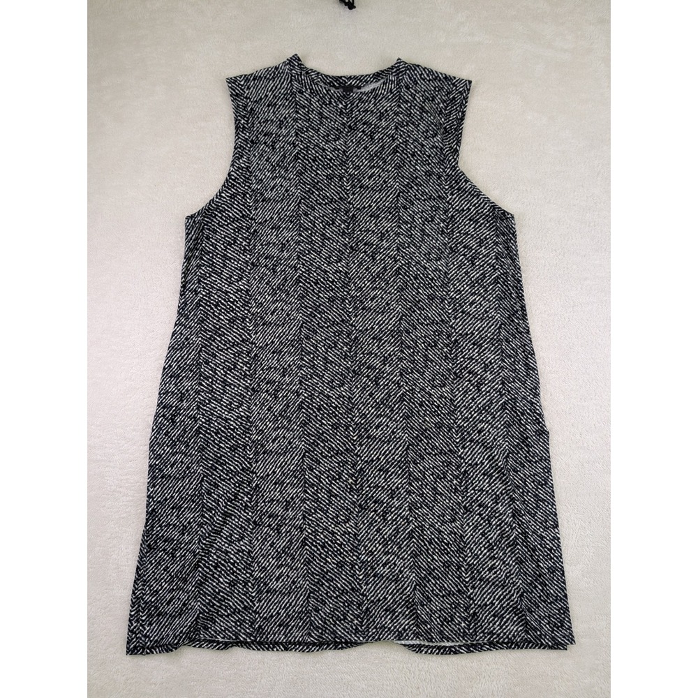 J. Jill Wearever Black White Chevron Herringbone Sleeveless Shift Dress Large